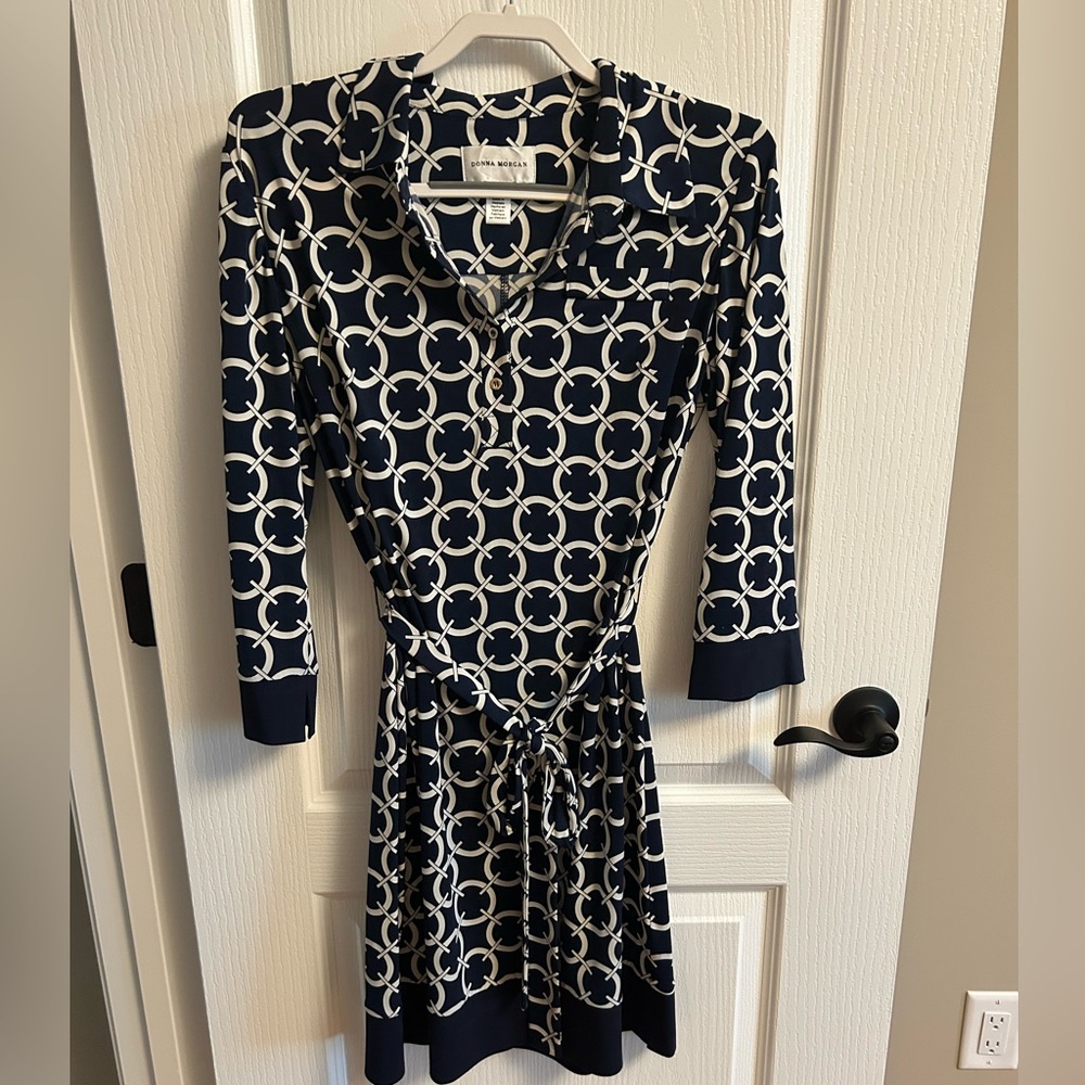 Donna Morgan Navy and Cream Circle Print Dress